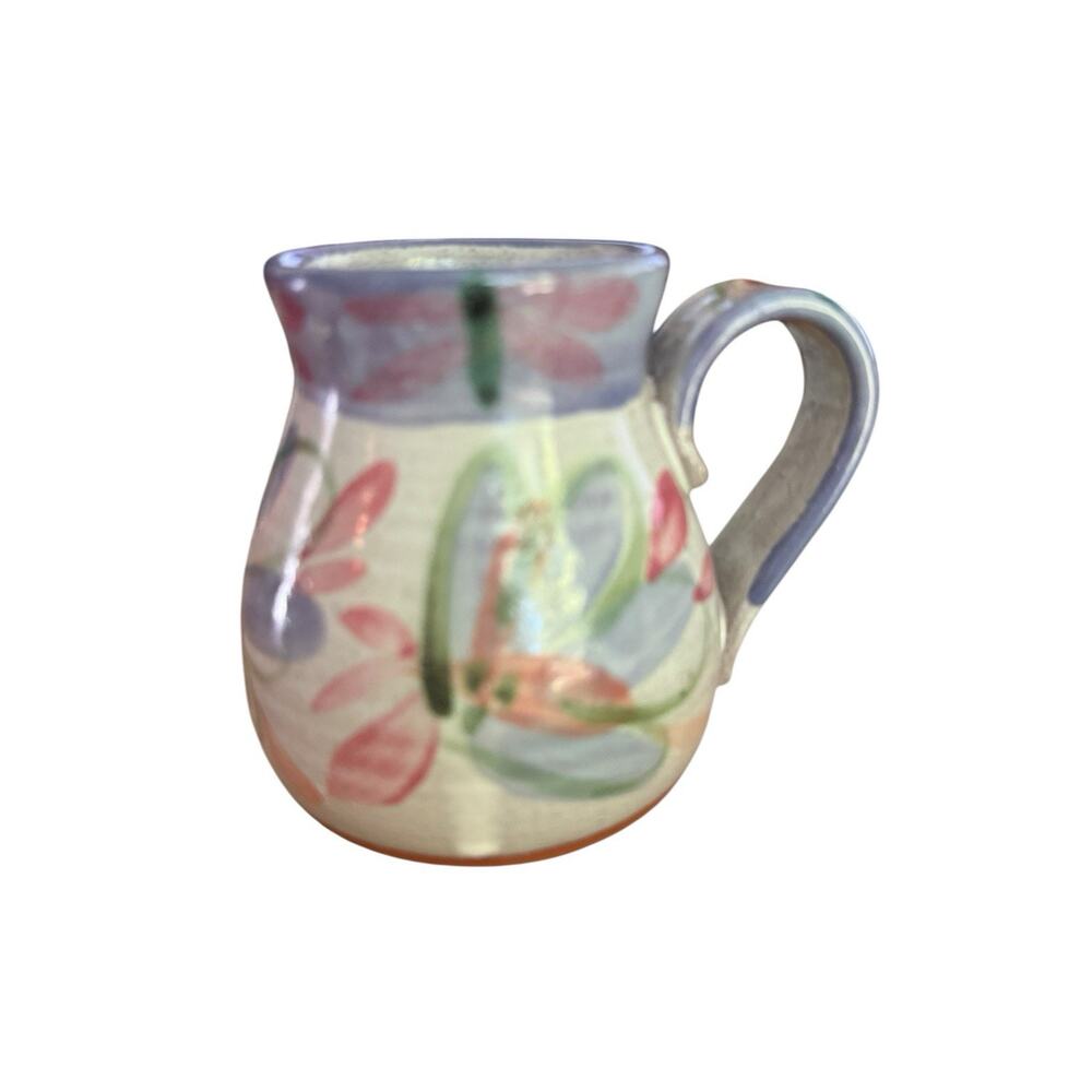 Stoneware Painted Pink flower dragon fly Multicolor Coffee Cup Mug